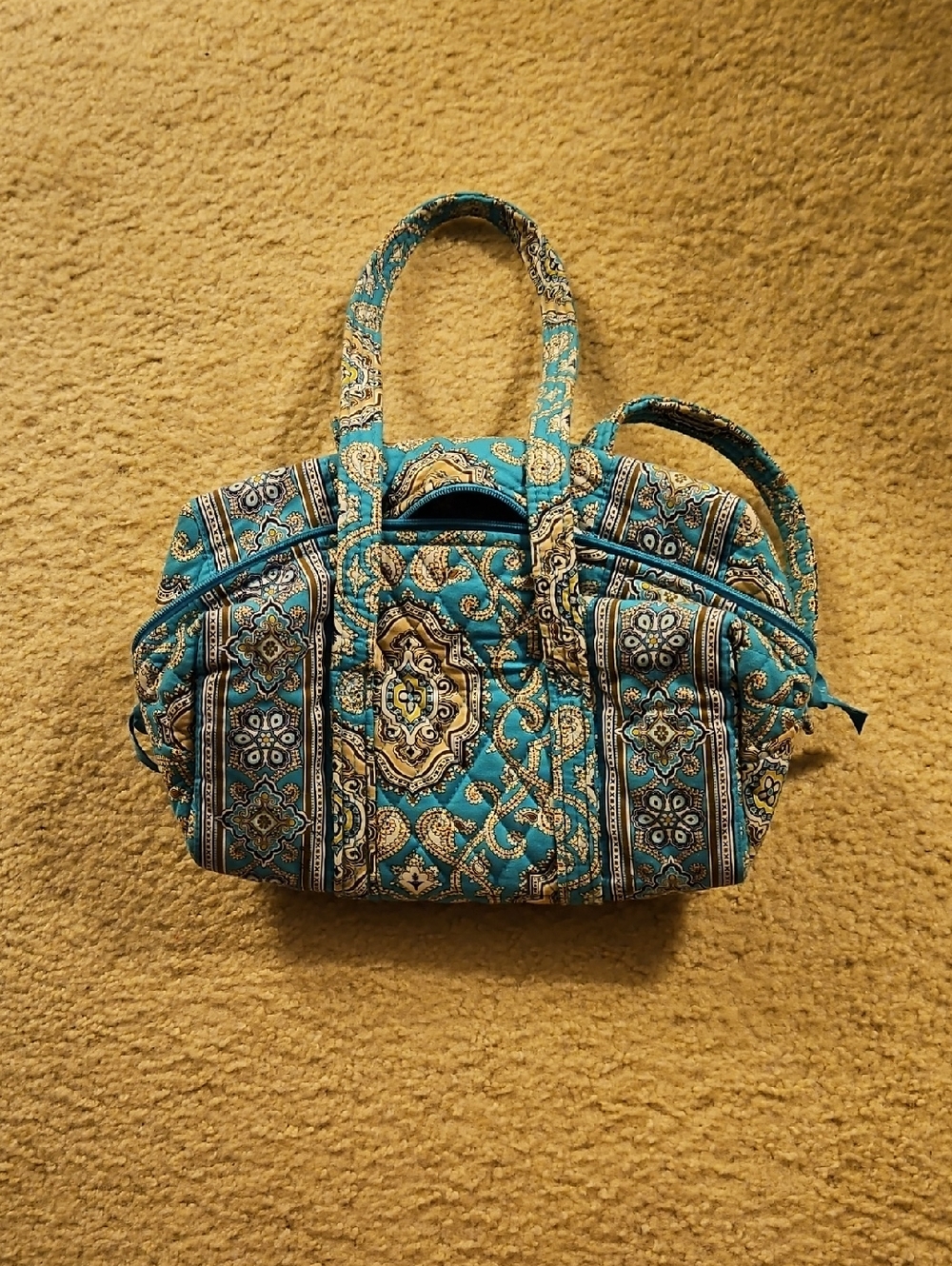 Vera Bradley Teal and Cream Quilted Patterned Tote